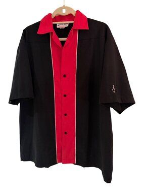 Cruisin USA Mens Collared Relaxed Bowling Shirt Size XL Red Black Retro Tiki